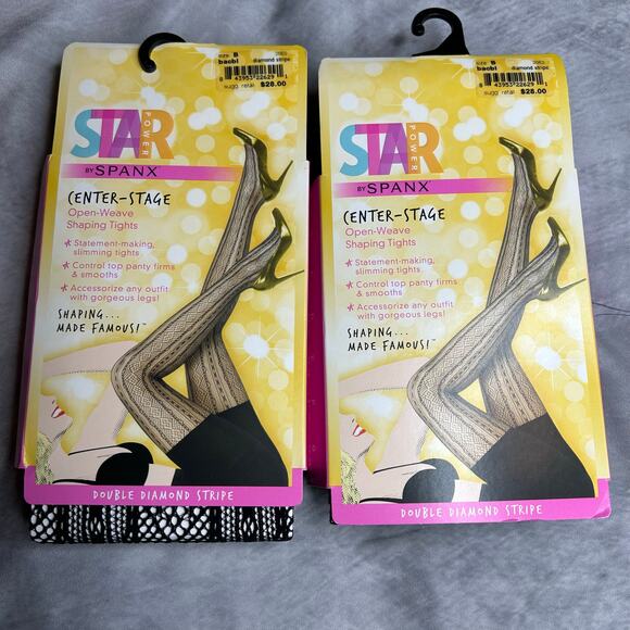 NEW Lot 2 SPANX Tights Women SZ B 115-150lb Black Open Weave Shaping Tights - Picture 1 of 5
